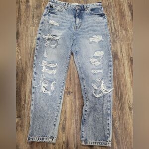 Kancan Distressed Mom Jeans High Rise Frayed Hem Ankle Size 7/27